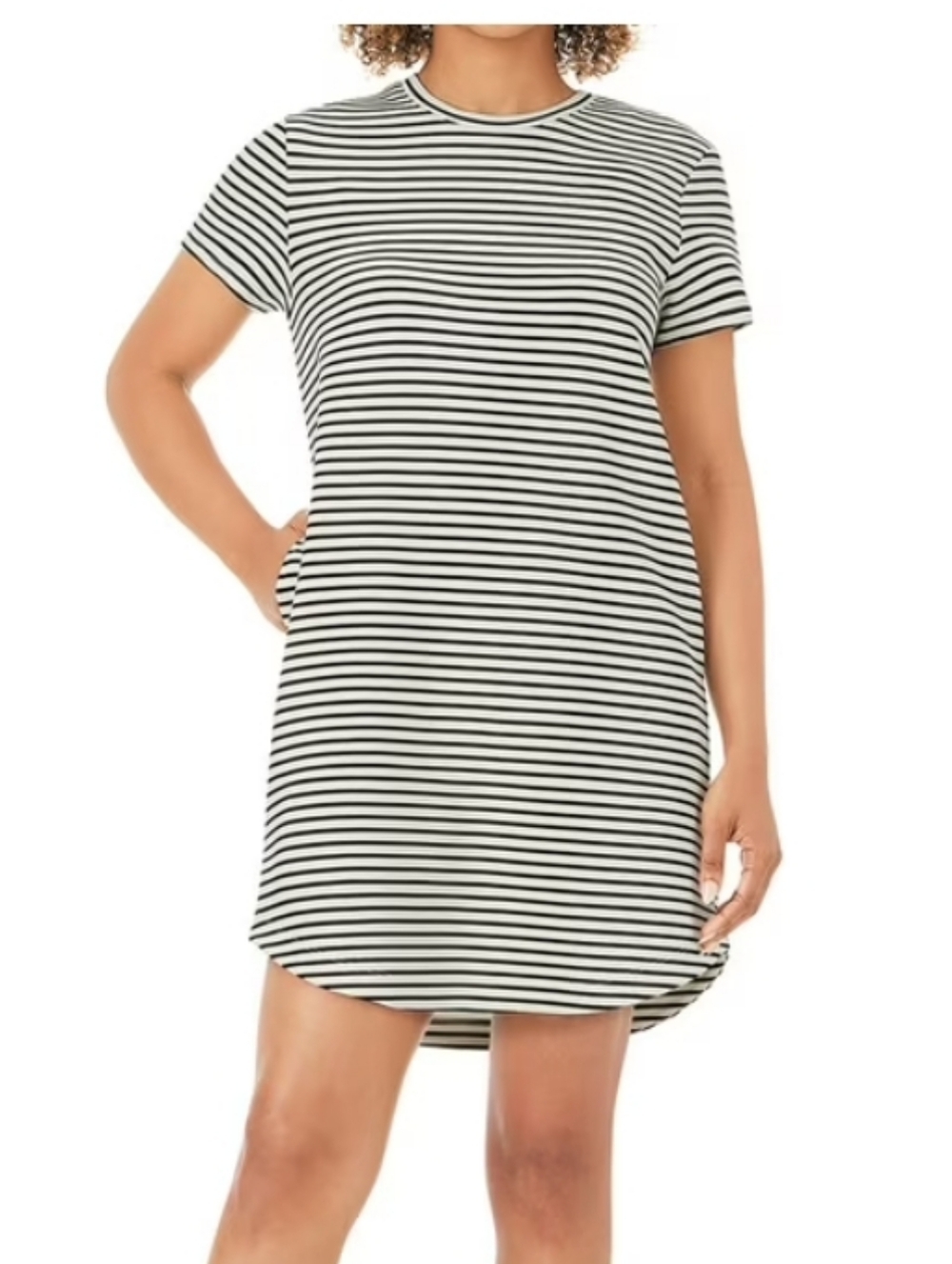 Striped Short Sleeve Mini Dress - Black and White